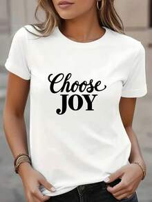 Soft, Breathable, And Lightweight For All-Day Comfort. Women's Crew Neck T-Shirt - Choose From Inspirational And Cheerful Phrases. This 100% Cotton Short-Sleeve Top Is A Casual White Tee For Everyday Wear, Suitable For All Seasons. Comfortable Everyday Wear, Inspirational Clothing, Relaxed Fit, Comfortable Fabric, Simple Design, Breathable Material. Classic Crew Neck With A Relaxed Fit That Flatters All Body Shapes And Is Easy To Pair With Jeans, Shorts, And Leggings. - 白色 - 查看 1