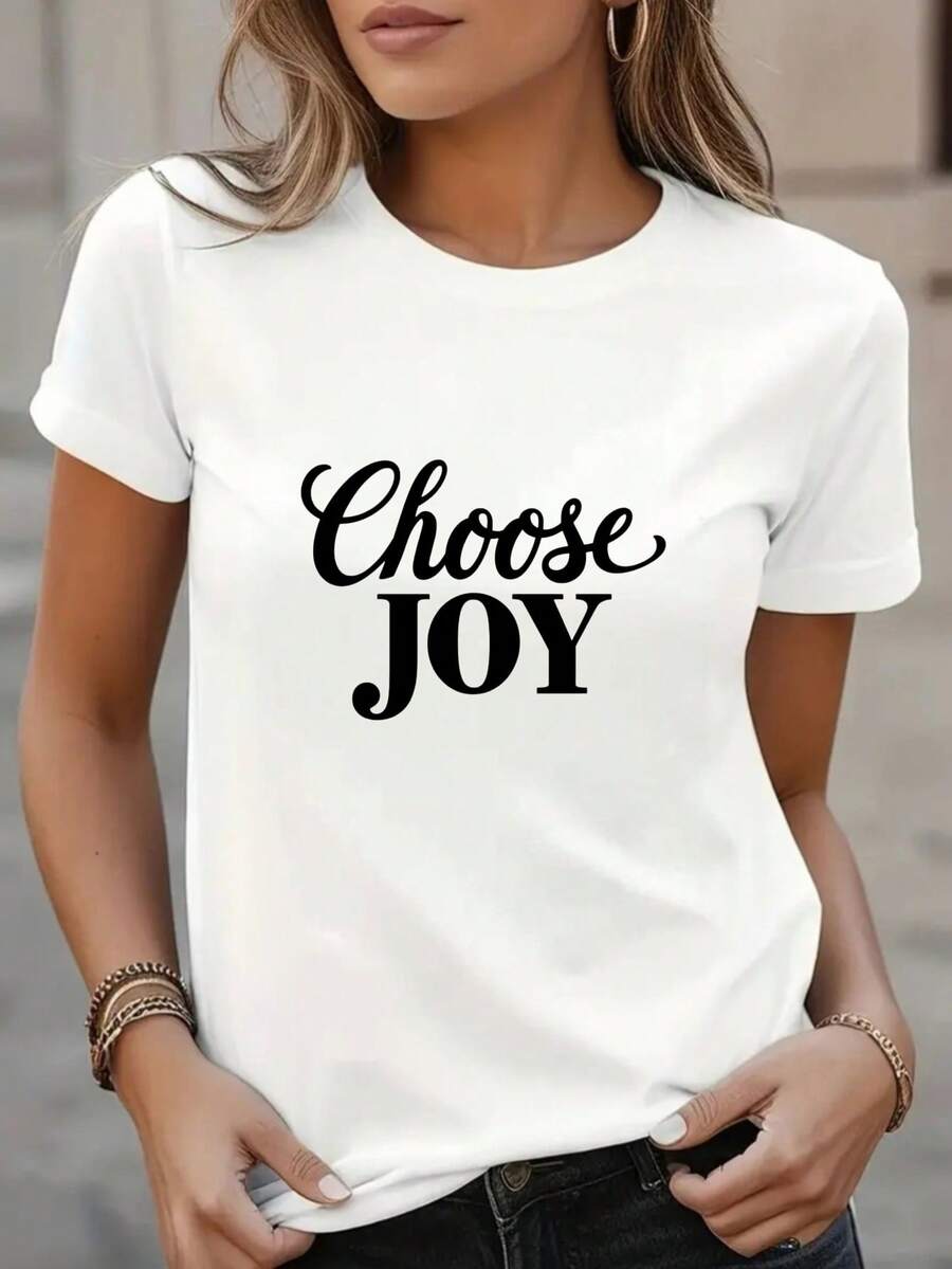Soft, Breathable, And Lightweight For All-Day Comfort. Women's Crew Neck T-Shirt - Choose From Inspirational And Cheerful Phrases. This 100% Cotton Short-Sleeve Top Is A Casual White Tee For Everyday Wear, Suitable For All Seasons. Comfortable Everyday Wear, Inspirational Clothing, Relaxed Fit, Comfortable Fabric, Simple Design, Breathable Material. Classic Crew Neck With A Relaxed Fit That Flatters All Body Shapes And Is Easy To Pair With Jeans, Shorts, And Leggings. - 白色 - 查看 1