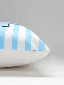 1件装ins风夏季海盐系列贝壳刺绣抱枕套，简约条纹装饰枕套，帆布材质，17.7*17.7英寸（45*45厘米，不含枕芯），适用于客厅、沙发、卧室 - 淺藍色 - 查看 2