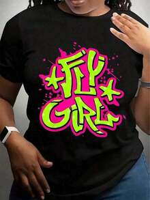 1 Piece Of Women's 80s And 90s Retro Graphic T-Shirt, Hip Hop Fly Girl Style, Neon Pink And Black Graffiti Print, B-Girl Dance Crew Style, Casual Long Sleeve Crew Neck T-Shirt For Breakdance Events And Casual Wear, 220g, Soft And Stylish, Suitable For Parties. - 黑色 - 查看 6