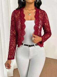 Lady Chaqueta elegante y casual con volantes de encaje para uso diario, para otoño - Burdeos - Ver 4