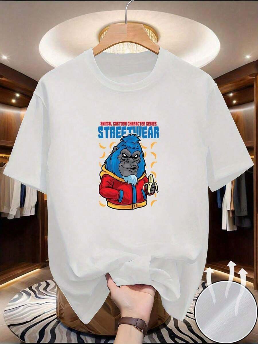 Men's One-Piece Crew Neck Short-Sleeved T-Shirt, Fitted, Urban Style, Cool, Dry, Lightweight, Soft And Comfortable, Elastic, Crease-Resistant, Festival, Everyday. - 白色 - 查看 1