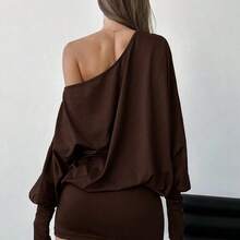 Vestido corto y ajustado de manga larga, asimétrico y sexy para mujer, para festivales de música y estilo streetwear moderno - Burdeos - Ver 9