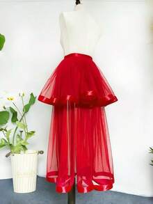 1 chiếc váy nữ hai lớp viền ruy băng, màu đen, trắng, đỏ, xanh hồ, hồng, màu sâm panh, trang trí tiệc, váy dài ngang gối có thể tháo rời 60cm, váy xòe nửa thân, váy phồng, váy trình diễn mở phía trước, váy phồng voan hai lớp kiểu Gothic, thích hợp làm váy lót cô dâu, váy tutu phồng mềm mại, váy voan nhỏ dễ thương, váy viền voan 5 lớp, váy lót Lolita, thích hợp cho đám cưới, tiệc tùng, biểu diễn, chụp ảnh, cosplay, trang phục Halloween. - Nhiều màu - Xem 9