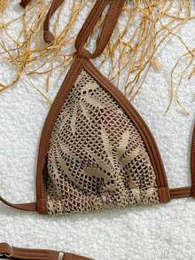 Bộ bikini tam giác màu nâu viền ren họa tiết lá cọ, quần bikini hai dây buộc bên hông, 2 món đồ bơi đi biển. - Nhiều màu - Xem 4