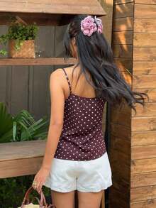 Frenchy Camis Malla en contraste Bordado Liso Elegante - Marrón - Ver 2