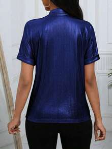Camisa de solapa brillante para ropa de fiesta de vacaciones - azul real - Ver 2