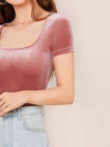 Privé Top de terciopelo de cuello redondo - Rosa - Ver 4