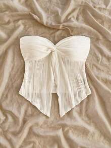 Top bandeau casual y sexy de tela con textura y corte con retorcido para vacaciones - Albaricoque - Ver 6