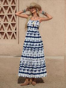 Vestido casual sin mangas con lazo para primavera y verano, atuendos de verano para mujer, vestidos de verano para mujer, atuendos de vacaciones, vestido de playa de verano para mujer, vestido de vacaciones estilo boho y fairycore, vestido sin esp - Azul y blanco - Ver 3