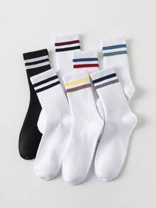 4 Pasang Kaos Kaki Olahraga Pria Model Crew, Kaos Kaki Katun Bernapas dengan Pola Garis, Kaos Kaki Kasual Tinggi Unisex Cocok untuk Musim Semi/Panas, Tahan Bau - MultiWarna - View 7