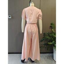 Elegant Spring Outfit For Women, Short Button-Down Blouse And Flared Trousers, Fashionable Style - Pink - View 3