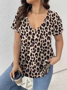 Camiseta de mujer de talla grande con cuello en V y estampado - Multicolor 3 - Ver 3