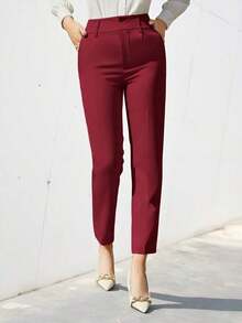 Pantalones de traje sólidos y simples para uso diario de mujer - Rojo - Ver 6