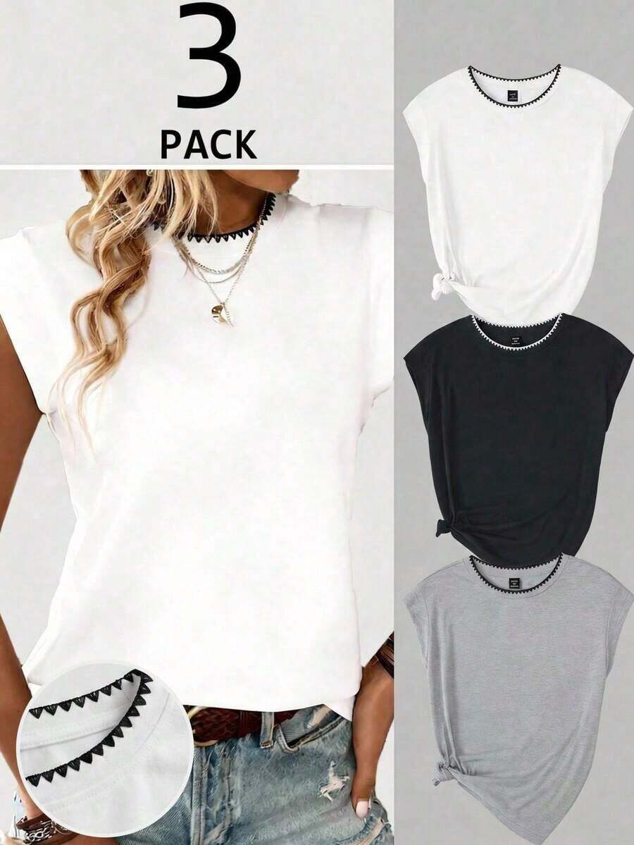 Set de 3 piezas Traje informal de chaleco con decoración de conchas marinas para mujer talla grande, adecuado para vacaciones de verano - Multicolor 4 - Ver 1