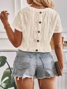 Selamara Camiseta casual versátil de talla grande para mujer con decoración de botones en la espalda, nueva para primavera/verano - Albaricoque - Ver 5