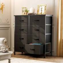 Sweetcrispy Dresser For Bedroom With 8 Drawers Tall Dresser & Chest Of Drawers Fabric Dresser With Wood Top And Sturdy Steel Frame - 黑色 - 查看 8