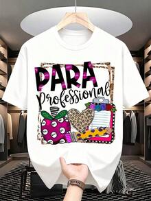 Camisetas gráficas para mujer. Camiseta de regalo para profesoras profesionales con diseño de manzana y estampado de leopardo para trabajadores de la educación y personal escolar. Es una camiseta perfecta para regalar a amigos y familiares en cualquier día festivo u ocasión especial. 220gtops - Blanco - Ver 3
