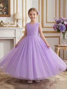 Vestido morado de fiesta de cumpleaños para niña preadolescente, vestido de niña de las flores con volantes de tul para boda - Morado - Ver 8