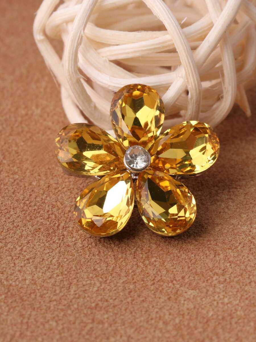 1pc Red Flower Glass Brooch, 5 Color Options Available - Red - View 1