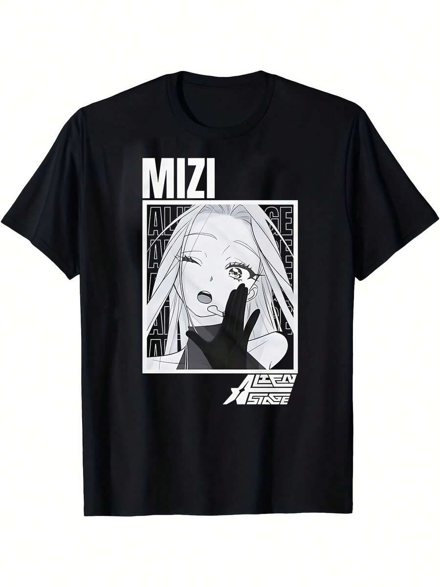 Camiseta 2026, estilo urbano, chica anime MIZI, camiseta de manga corta con cuello redondo para todas las estaciones, camisa de mujer, top de mujer, unisex. - Negro - Ver 1