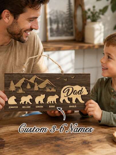 1pc Personalized Wooden Arctic Bear Shaped Hanging Plaque, Home Decor, Can Customize Family/Friend Names, Ideal Father's Day Gift, Creative Wall Art, Family Gift