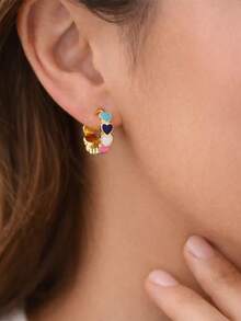 1 paire de boucles d'oreilles en acier inoxydable de style bohème de plage, en forme de cœur coloré, convenant pour le port quotidien des femmes, cadeau pour la Saint-Valentin, la Fête des Mères - 1 - Voir 2