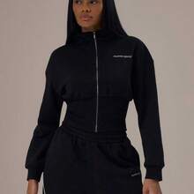 Sport Sport Cinched Waist Zip Through Hoodie Tracksuit Top Only Winter Activewear Sport Gym Workout Alloy - Negro - Ver 2