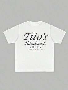 Camiseta negra inspirada en la marca "Tito's Handmade Vodka" - Con tipografía y logotipo de "Tito's Handmade Vodka" en la parte delantera y trasera!Camiseta 100% Algodón 220g con Estampado a Doble Cara |   Diseño exquisito |   Suelto y cómodo |   Fácil de combinar | - Blanco - Ver 2