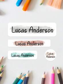 Customized Watercolor Brush Stroke Name Sticker, Personalized Waterproof Decal With Removable Design, Suitable For Student Supplies, Water Bottles And Daily Items - Multicolor - View 17