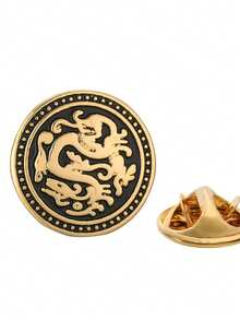Broche con diseño de dragón auspicioso dorado, nuevo alfiler de solapa de moda con decoración tallada artesanalmente para hombres y mujeres - Multicolor - Ver 3