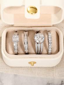 4pcs Elegant Cubic Zirconia Stone Rings Set With Gift Box, Suitable For Women, Applicable For Wedding, Engagement, Anniversary Party, Jewelry Valentine's Day Gift And More - 1# - View 3