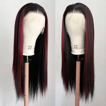 websterwigs 黑色紅色挑染 13x4 前蕾絲假髮 女款 長款絲滑直髮 合成髮 日常配戴 派對用 - 彩色 - 查看 1
