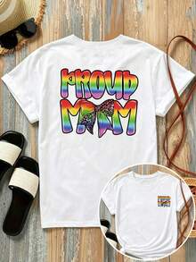 New 180g Short-Sleeved T-Shirt, 1% Cotton, With Prints On The Front And Back - Proud Mom, Proud Mother - Fashionable Printed T-Shirt For Women, Short-Sleeved, Suitable For All Seasons,  Clothing - Can Be Worn As A Base Layer In Spring And Autumn Or Alone In Summer, Unisex. - 白色 - 查看 1