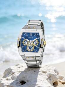 Guess 1 pieza Reloj de cuarzo de lujo casual y de moda para hombres, correa de acero inoxidable, cronógrafo multifunción, regalo perfecto para cumpleaños, aniversario y vacaciones GW0456G5 - Azul - Ver 4