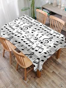 1 pieza Mantel con estampado de notas musicales, mantel rectangular/redondo moderno de poliéster impermeable, impresión digital adecuada para sala de estar, mesa de comedor al aire libre, mesa redonda pequeña - Multicolor - Ver 11