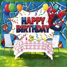 1pc Spider-Man Happy Birthday Backdrop Marvel Superhero Boy Party Decoration Cartoon Photography Background Indoor Holiday Gathering Scene Layout Cake Table Wall Tapestry Anime Fan Birthday Party Props Wall Hanging Decor - 多色 - 查看 2