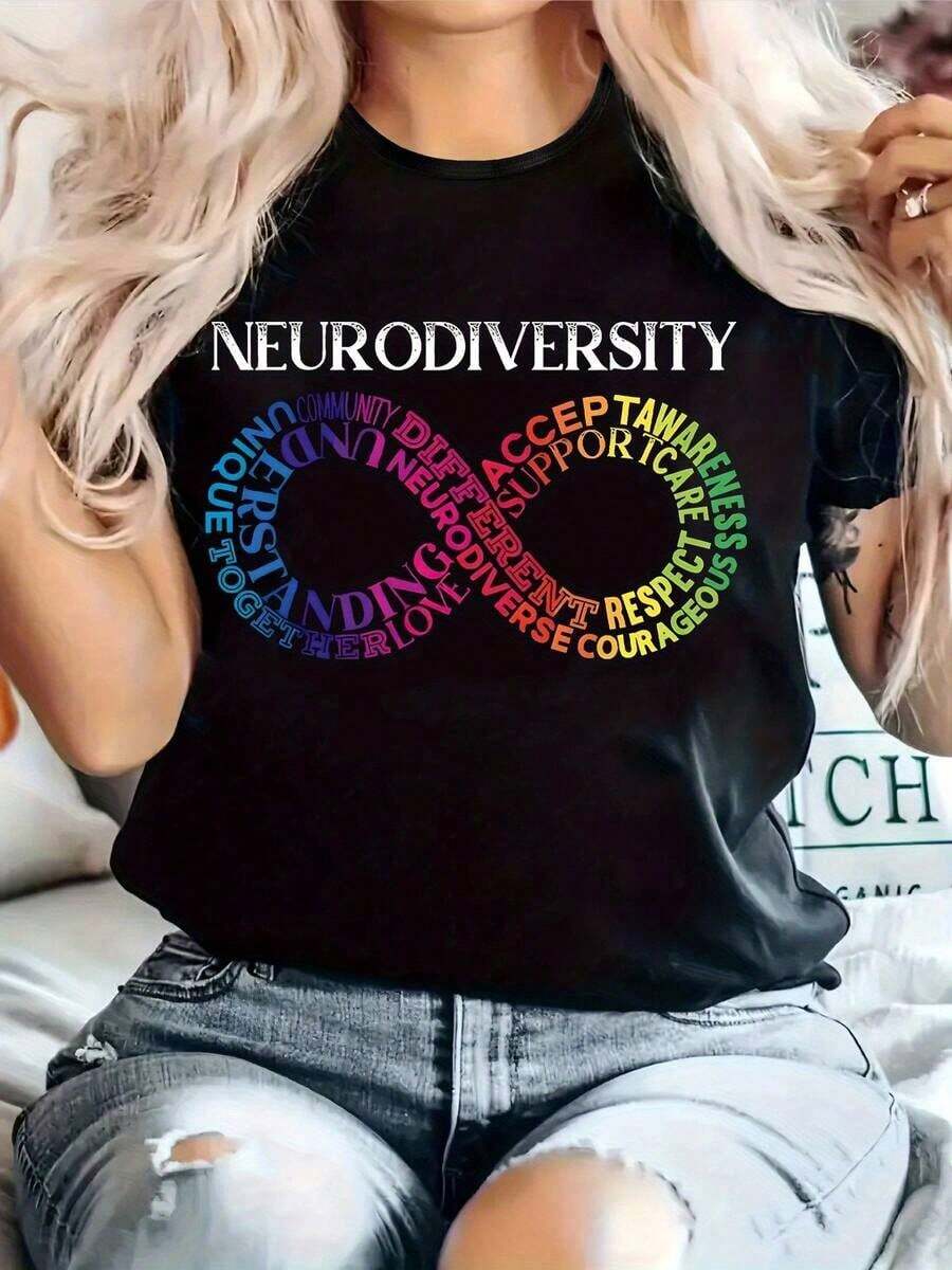 Plus Size, Women's Casual Printed T-Shirt, Round Neck, Short Sleeve, Slightly Stretchy Fabric, Regular Fit, Comfortable Top For All Seasons, Women's Clothing - 黑色 - 查看 1