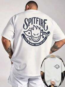 Cute Unisex Premium Casual T-Shirts - SPITFIRE Men's Graphic Tee - Bold "Burns For Life" Flame Design - Contrasting Black And Red - Breathable Everyday T-Shirt - Regular Fit Casual Tee For Parties And Outings - Bold Fire-Themed Clothing, PLUS SIZES, Clothing For Tall And Large Men, Clothing For Big And Tall Men, Tall And Large Men - 白色 2 - 查看 2