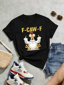 Women's Summer Casual Soft Round Neck Short Sleeve T-Shirt,Funny Chicken,Tops For Going Out,Cotton,Vintage,European And  Street Style,Sporty Casual,Unisex Style,Urban Casual Style,Nice Tops,Gen Z,Curve,Y2K Clothes,Funny T-Shirts, Ladies Tops,Holiday Outfits For Women,Cute Top,Graphic T-Shirt,Spring Outfits, Baggy T-Shirts,Retro Streetwear,90s Style,2000s Style,Subculture,Black Top,White Tops,90s Party Outfit.White - Noir - Voir 4