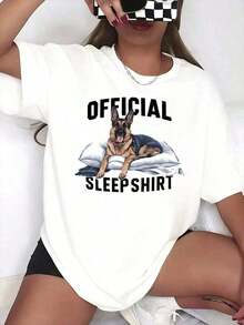 100% Cotton. One-Piece Official Graphic Print T-Shirt Featuring A German Shepherd Dog On A Pillow, Unisex, Plus Size, For Comfortable Sleepwear And Casual Wear, 220g. 100% Cotton. Women's Simple Solid Color T-Shirt, Loose Fit, Casual Short Sleeve - 白色的 - 查看 10