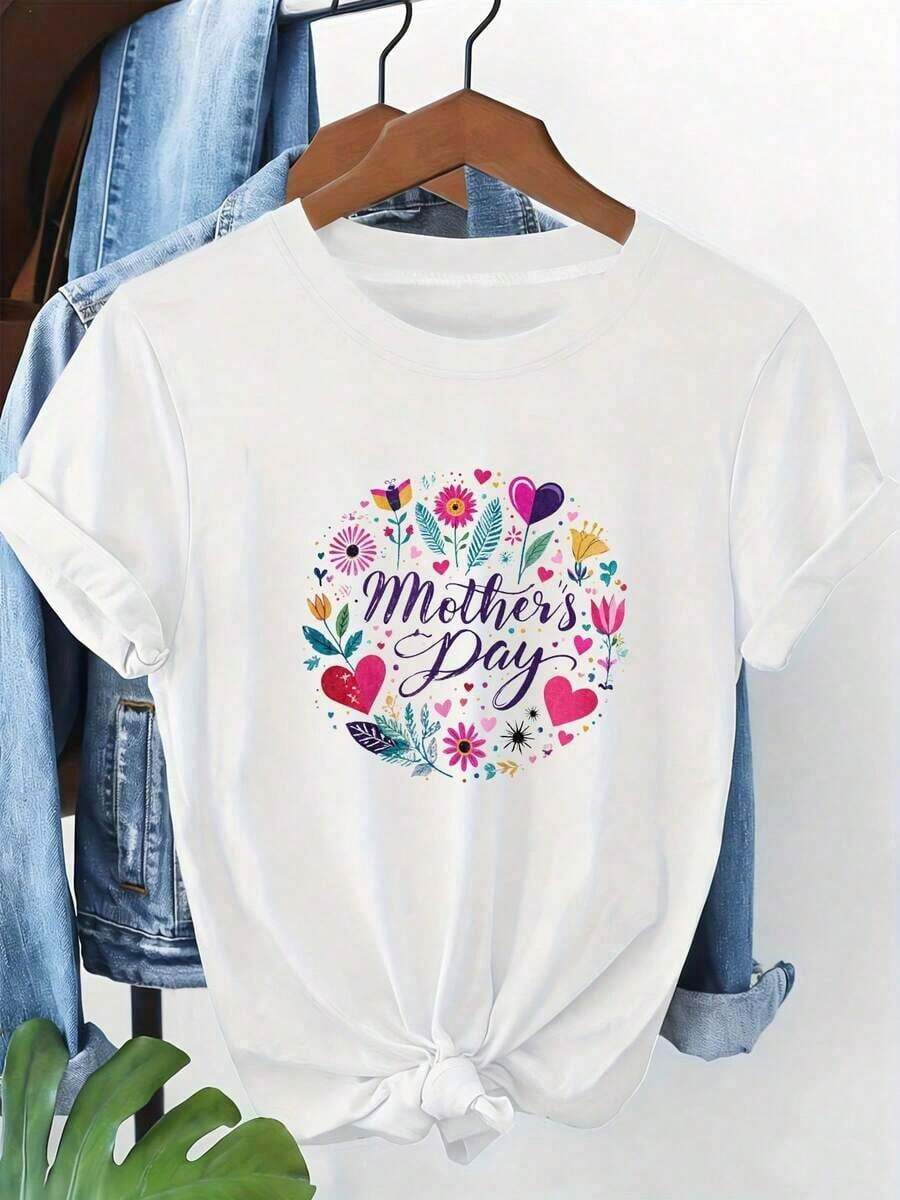 Premium 100% Cotton Floral Print T-Shirt Y2K - Short Sleeve, Crew Neck, Pullover Style With Knotted Hem And Rolled Cuffs, Soft Summer T-Shirt, Ideal For Pairing With A Denim Jacket, A Gift For Mom. Simple Solid Color T-Shirt, Loose And Fitted Cut, Casual Short Sleeves. Gift Idea. - 白色 - 查看 1