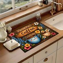 1pc Coffee Pattern Printed Absorbent Dish Drying Mat, Espresso Machine Countertop Absorbent Mat, Sink Drainage Mat, Soft Faucet Absorbent Mat, Bathroom Sink Cup Mat, Kitchen & Bathroom Accessories - Multicolor - View 5