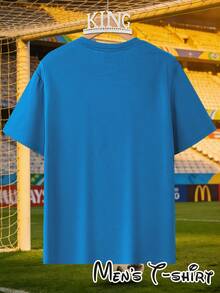 [Popular Licensed Design] Short-Sleeved T-Shirt With "Color Block Mosaic Style" Print, Artistic And Fashionable Outfit, Perfect For Casual Dinners And Sightseeing Walks, Football Collage Art Style, Suitable For Art Exhibitions, Casual Daily Wear, Student Outings And As A Gift For Football Art Fans. - 藍色 - 查看 4