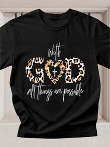 Camiseta Estampada para Mujer - Camiseta Casual de Manga Corta y Cuello Redondo en Color Negro con Diseño de Texto Cursiva en Blanco. Con un corte relajado para todas las estaciones, la elección perfecta tanto para el uso diario como para tus conjuntos de vacaciones (lavable aáquina). - Negro - Ver 1