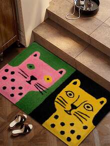1 pieza Alfombra de baño rectangular, con un diseño artístico creativo de tigre rosa y amarillo, hecha de microfibra de poliéster terciopelo cristal, adecuada para el baño, la sala de estar, el dormitorio, la mesa del comedor y la decoración de la entrada - A - Ver 5