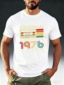 Men's Fashion Short Sleeve T-Shirt With Vintage "ORIGINAL 1976" Print, Cool Nostalgic Design, Comfortable And Skin-Friendly T-Shirt - White - View 8