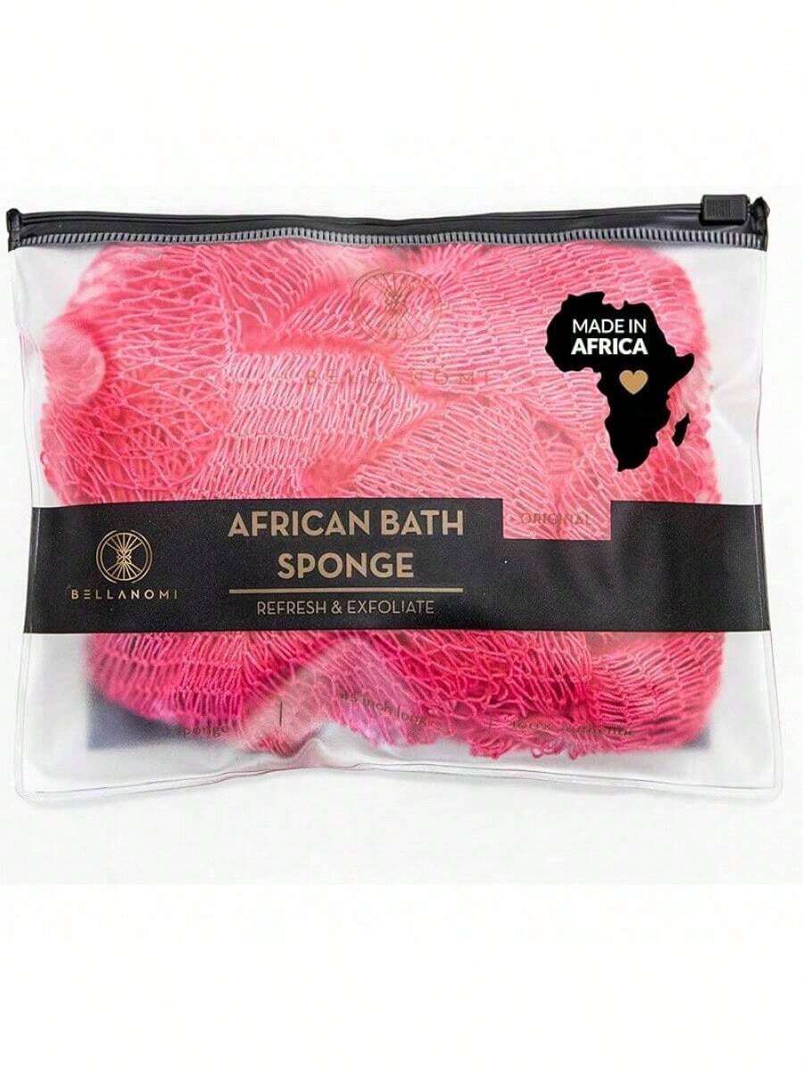 BELLANOMI African Exfoliating Net Sponge,Multi-Color Authentic, Ethically Sourced From Nigeria, 45 Inches Long, Back Scrubber For Daily Use - Pink - 查看 1