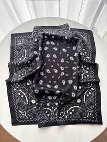 1 chiếc khăn vuông in họa tiết Paisley phong cách Bohemian, phù hợp với thời trang thường ngày và đường phố, có thể dùng làm khăn quàng cổ, buộc tóc, băng đô, phụ kiện áo khoác, áo gió hoặc khăn choàng. - màu đen - Xem 2