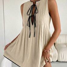 Vestido mini sin mangas con lunares en contraste para mujer - Albaricoque - Ver 5